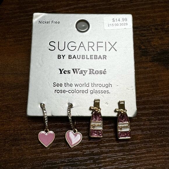 BaubleBar‎ Earrings 'Pink Yes Way Rose' Crystal 2 Pairs SugarFix NWT Champagne - Picture 3 of 4